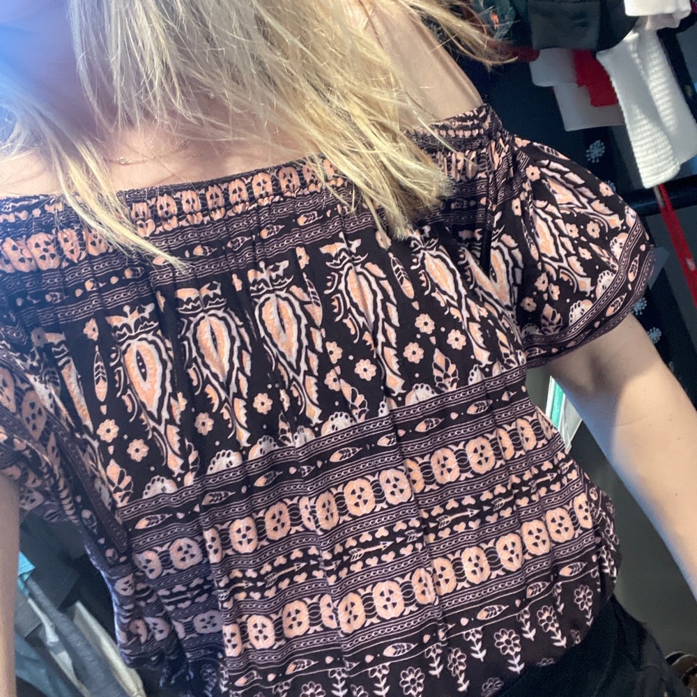 Spell and the Gypsy Bohemian Off-Shoulder Crop Top - Purples and Browns, Size S